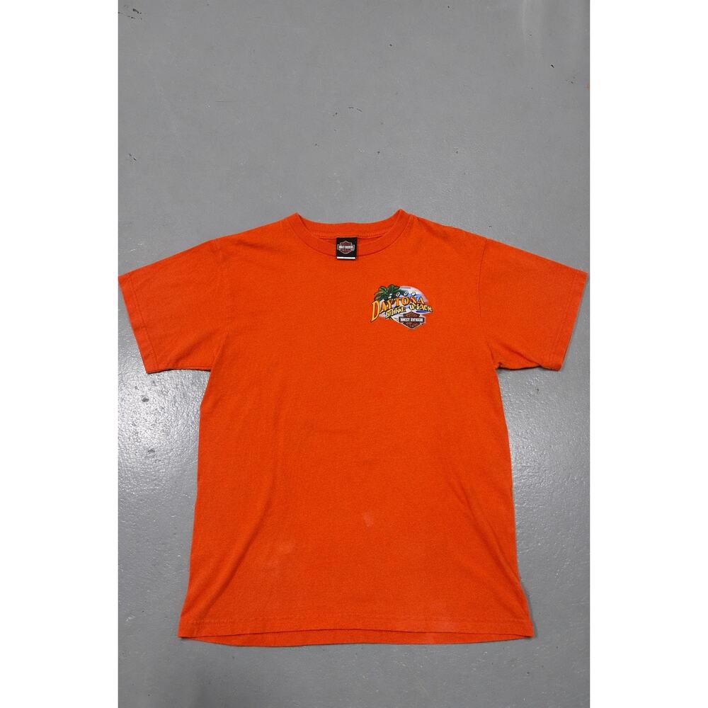 2008 Harley Davidson Daytona Beach T Shirt Orange Parrot‎ Graphic L
